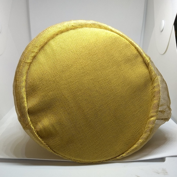 Lot of 2 Large Embroidered Yellow Gold Organza Mirrored Embellished Drawstring - Picture 8 of 12